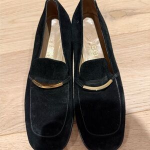 Gucci Black Suede Loafers with Gold Accent